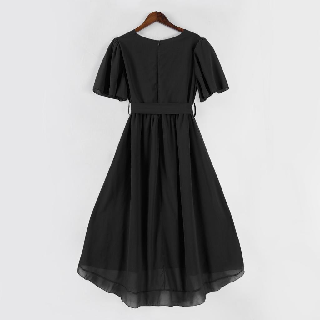 Dámské ležérní a módní jednobarevné šaty s výstřihem do V, stahováním v pase, áčkového střihu a zipem