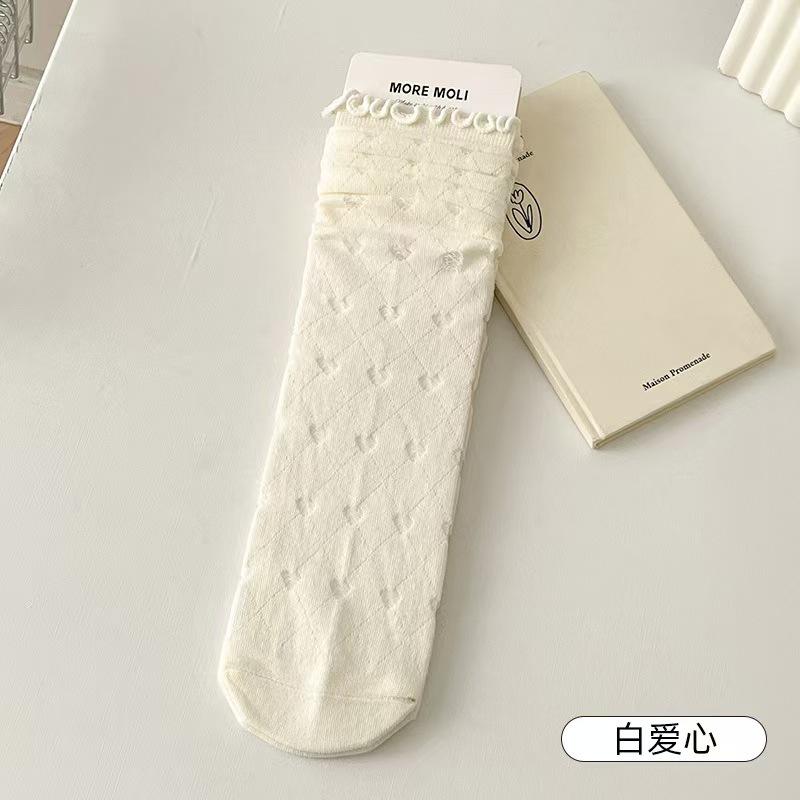Jk Stacking Socks Solid Color Simple Ins Tide Sweat Absorbing Medium Tube Socks Breathable Sweet Japanese Lace Socks