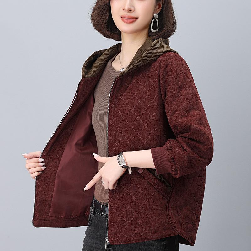 Women's Hooded Spliced Jacket - Spring/Autumn 2024 Fashion: Casual, Loose, Slimming Short Style for Petite and Moms