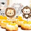 1set Jungle Safari Birthday Cake Topper Zoo Monkey Lion Jungle Party Sticker Animal Birthday Theme Cupcake Wrappers Cake Flag