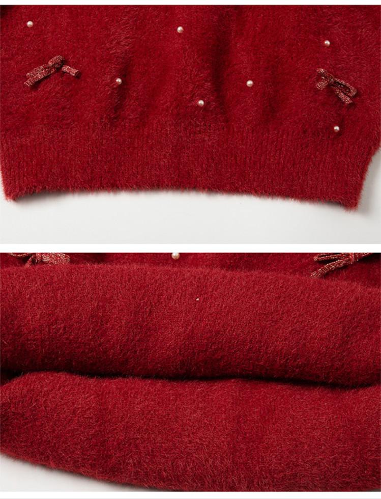 Meng Tang Tang 2025 Winter Girls' Mink Velvet Knit Sweater - Korean Style New Year Outfit