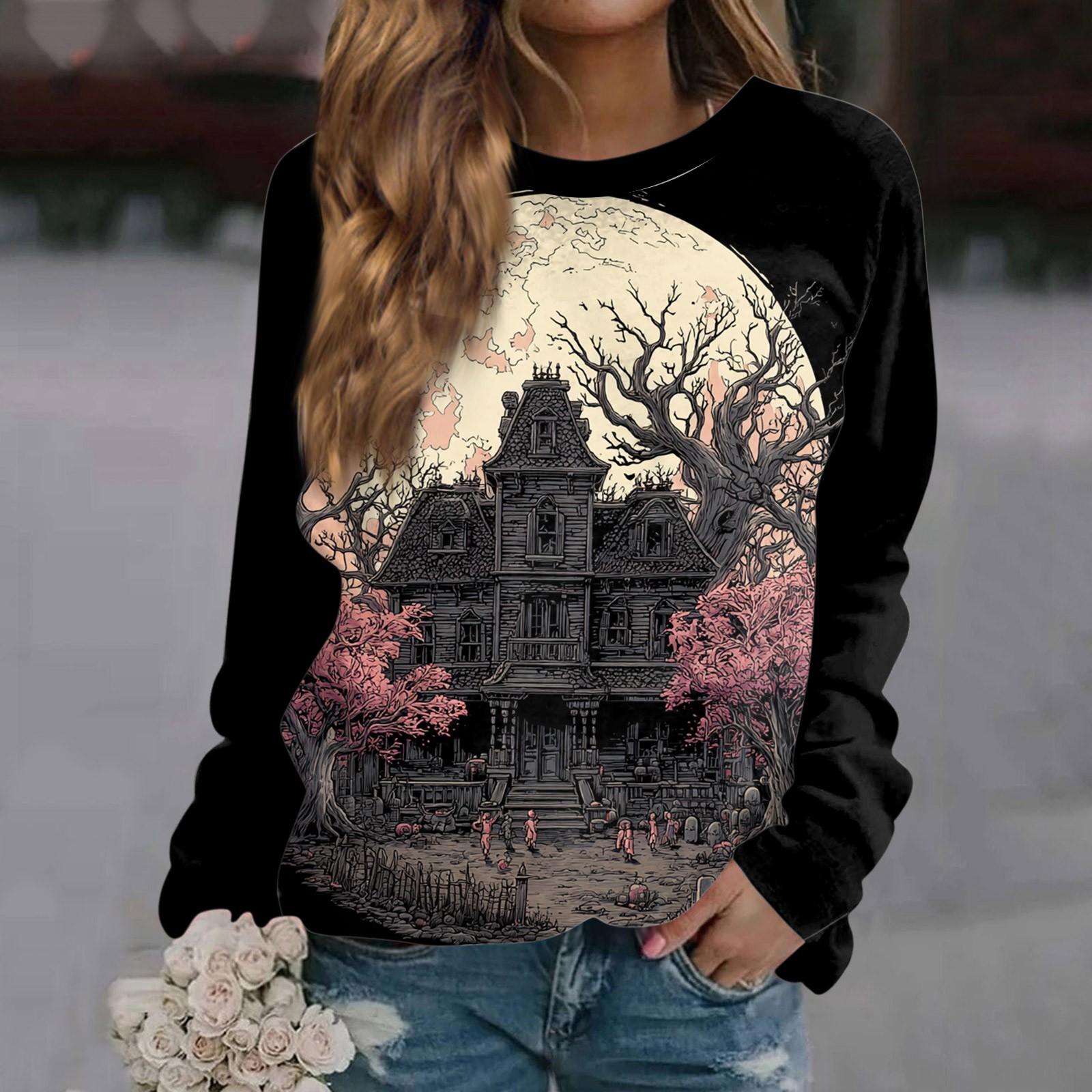 

Женская мода повседневная длинная рукава Хэллоуин принтованный круглый вырез свитер Топ XXXL розовый