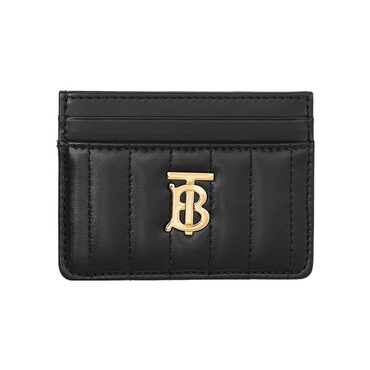 Burberry TB Logo Quilted Leather Card Holder, Black Gold Hardware, Casual Credit Card Case for Women, 80623741 Basic Set (Bag+Dust Bag)