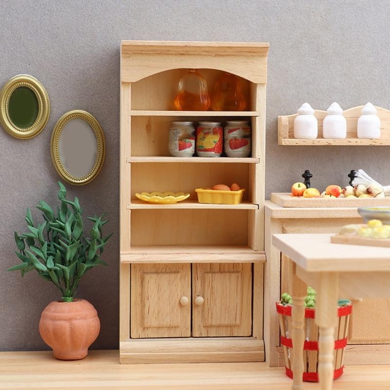 Unpainted Miniature Cabinet 1/12 Scale Doll House Decoration Scene Display Accessories Craft Model Project Furniture