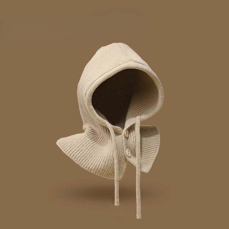 Herbst Winter Warm Nackenschutz Strick-Sturmhaube Hut Verdickter Ohrenschutz Wollmütze Kordelzug Einteiliger Schal Kapuzenmütze