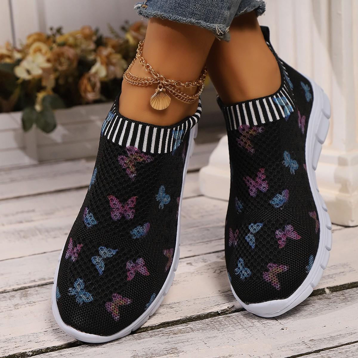 

Модные женские кроссовки из дышащей сетки 2024 года, удобные кроссовки для бега, женские носки с мягкой подошвой, большие размеры 35-45 45 чёрный