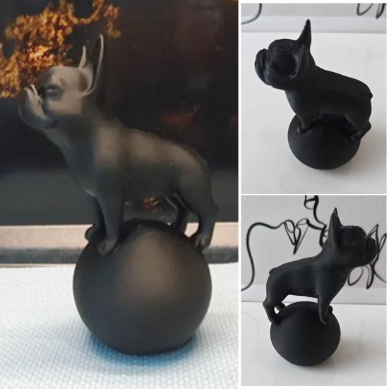 Standing on Ball Bulldog Figurine 3D Printed Black White Dog Statue Sculpture Home Office Desktop Decoration Ornament