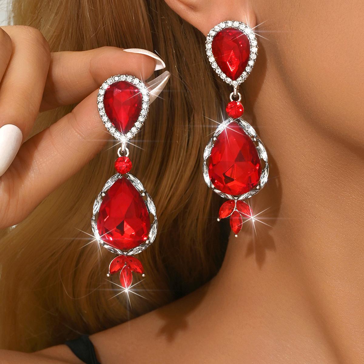 European and American cross-border source retro palace style earrings, gemstone long earrings, niche light luxury earrings красный