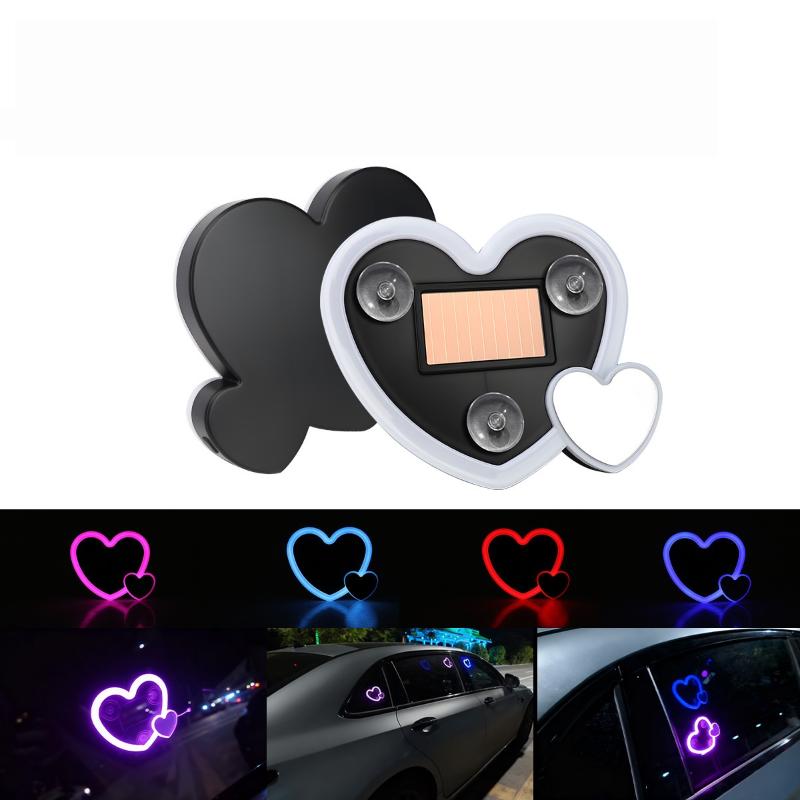 1 Set Car Window Suction Cup Led Atmosphere Light Heart Shaped Car Ambient Light 500Mah Solar/Usb-C Rechargeable Neon Lamp