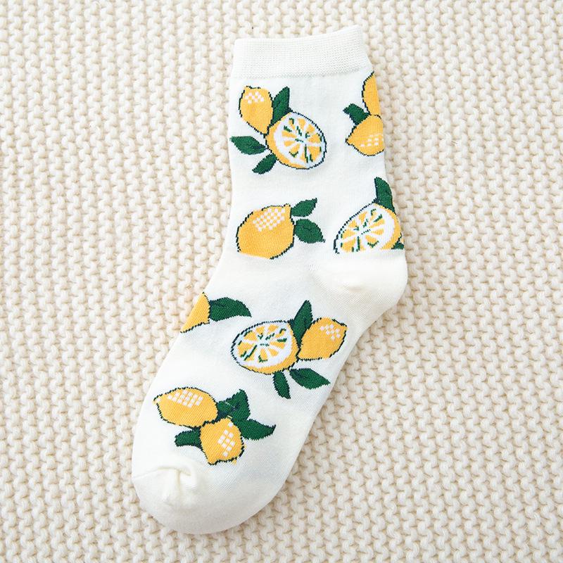 

Милые женские носки до середины икры в корейском и японском стиле с мультяшными фруктами для осени и зимы One Size