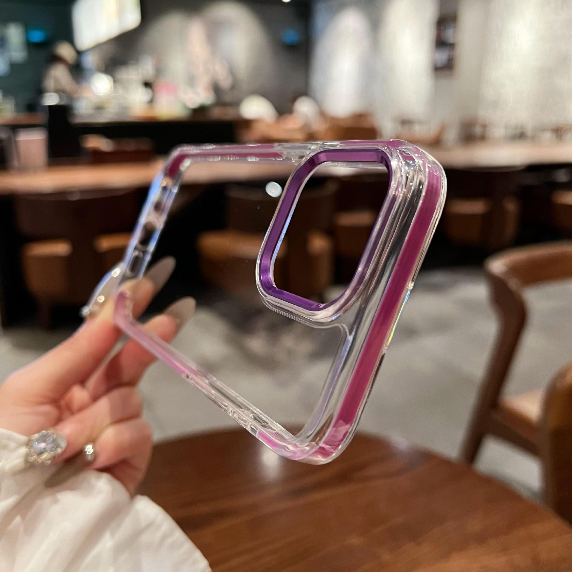 

Suitable for IPhone15, High-transparency, Non-yellowing Phone Case, 14 Airbags, Anti-drop Edge Wrapping, 13Promax Metal Lens Ring Apple 13Promax фиолетовый