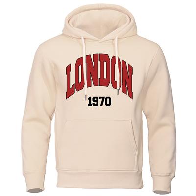 Londen, VK 1970 Straat Letter Hoodies Heren Hip Hop Straat Hoody Ronde Hals Casual Kleding Oversized Fleece Heren Sweatshirt