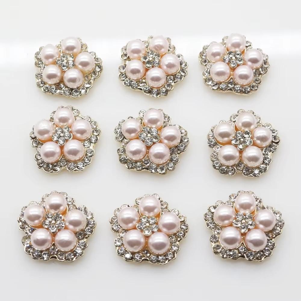 Wholesale 50 Pcs 18 Mm New Pink Pearl Crystal Buttons Flower Center Embellishment for DIY Handmade Flat Back Rhinestone Button