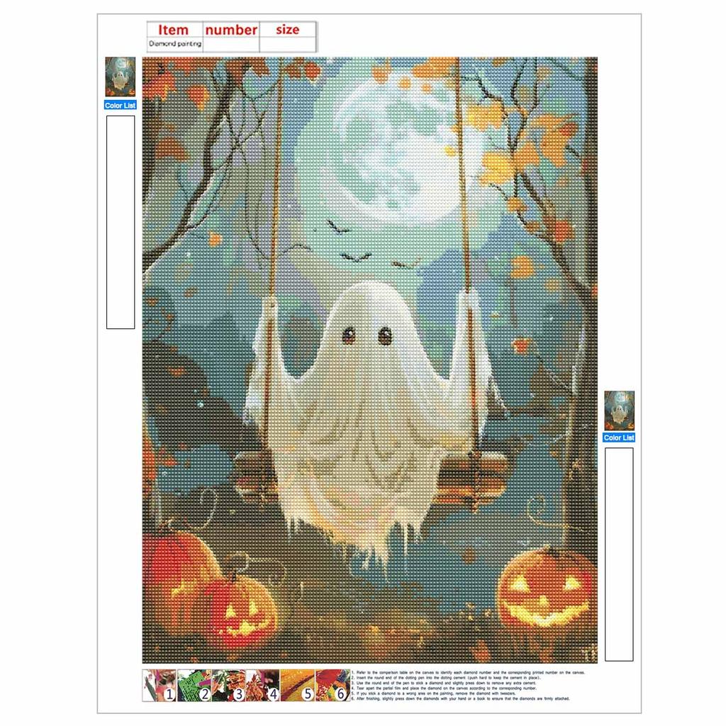 DIY Diamond Painting Canvas Cute Ghost Swing Pumpkin Design 5D Full Drill Art Creative Leisure Craft Home Decor Wall Decoration