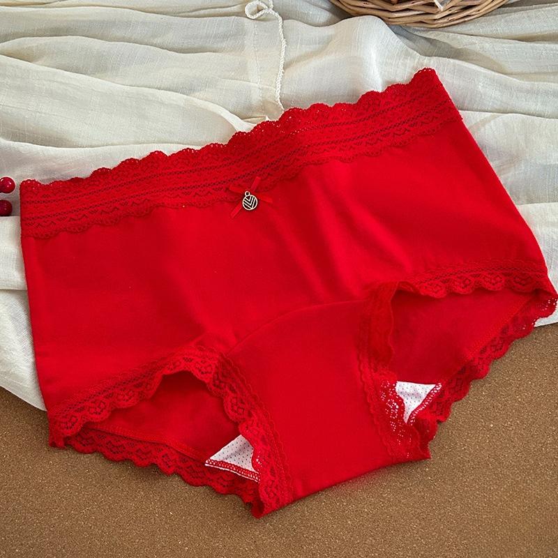 Women's Summer New Year Good Luck Red 10A Bacteriostatic Extended Middle Waist Triangle Briefs