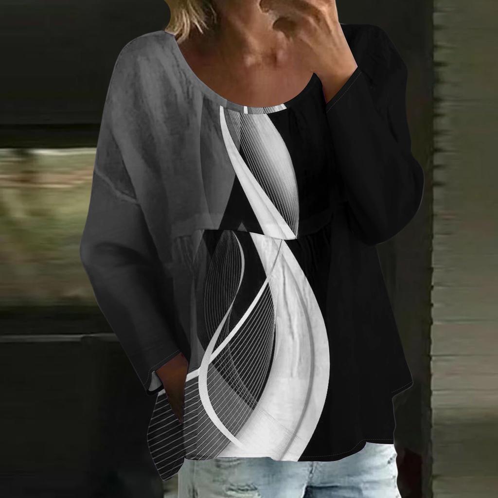 Damen Casual Mode Locker Rundhals Blumenmuster Langarm Oberteil