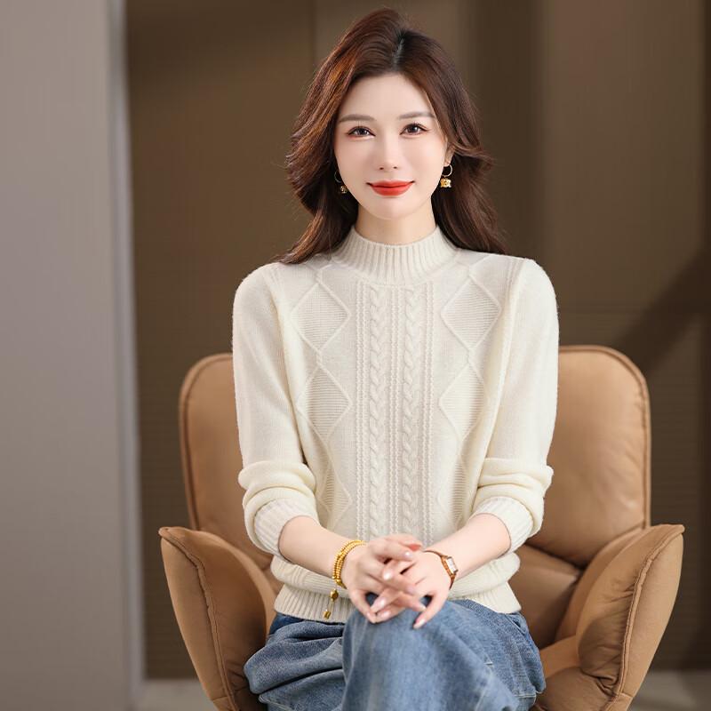 Women's 100% Wool Half-High Neck Knit Sweater