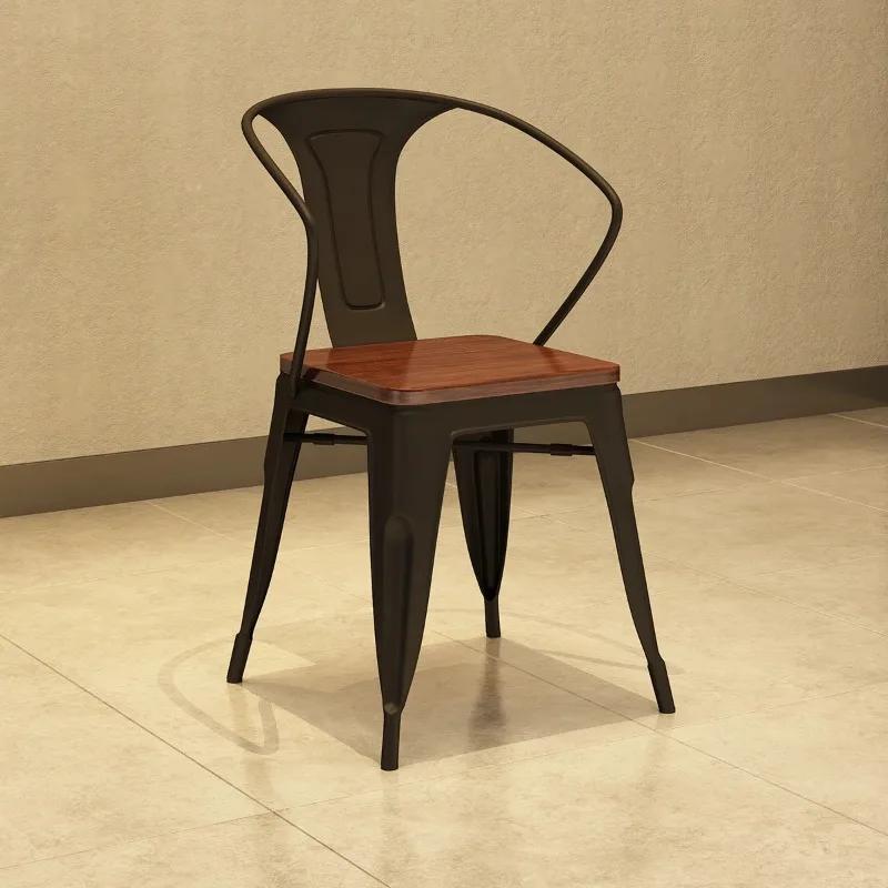 Scaun de sufragerie din fier la modă, scaun de cafea pentru restaurant, scaun creativ în stil european, retro, vintage, stil industrial, scaune simple din metal și lemn