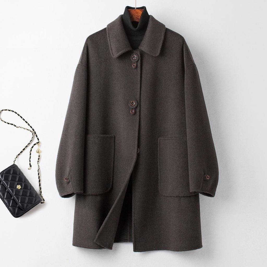 Plus Size Mid-Length Double-Sided Cashmere Coat for Middle-Aged & Elderly Women