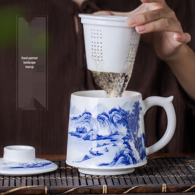 Jingdezhen Hand-Painted Ceramic Filter Tea Cup with Lid
