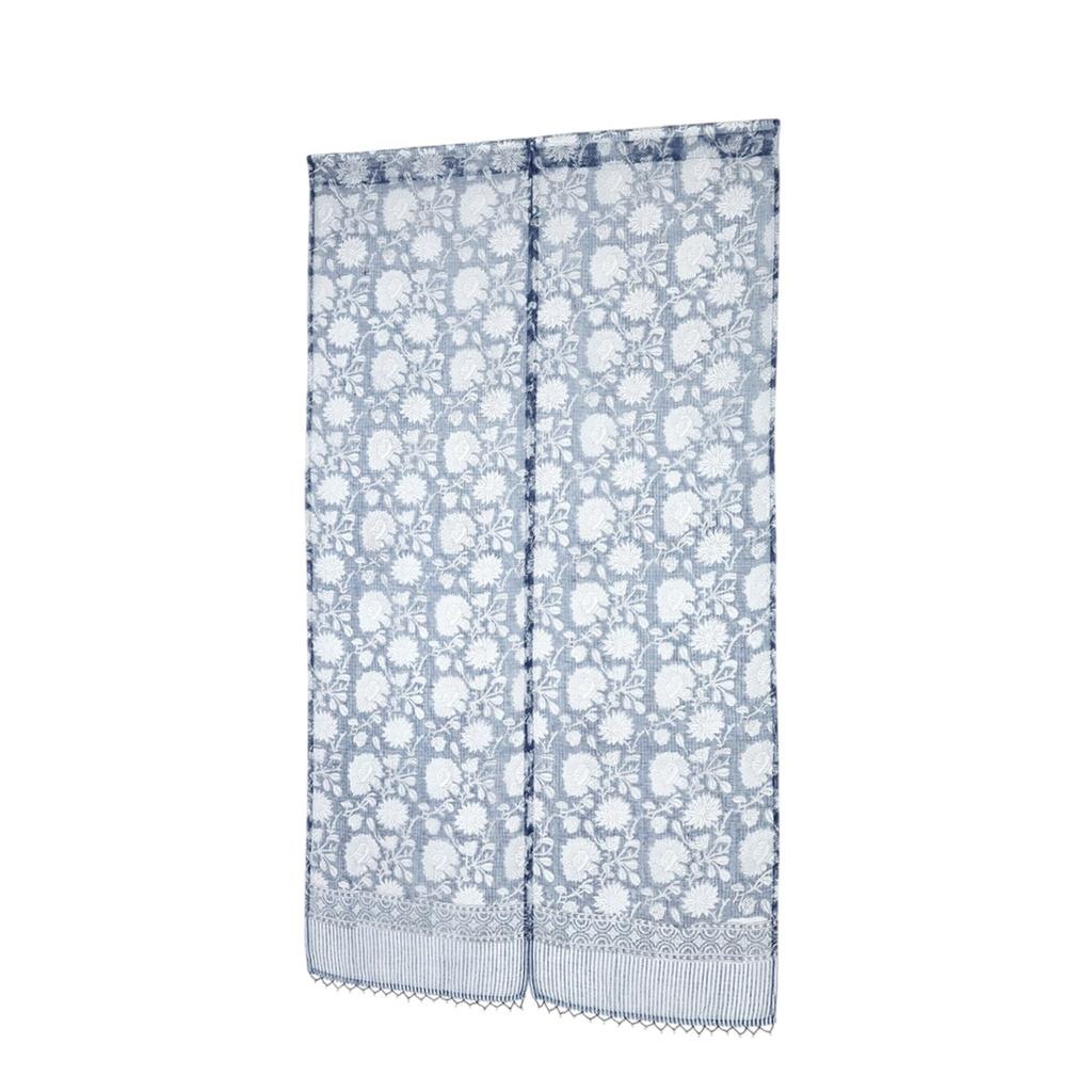 Tomo Corporation Kota Doria Block Print Noren Room Curtain, Navy, Long, Divider, 85x150cm, 11725-870-358