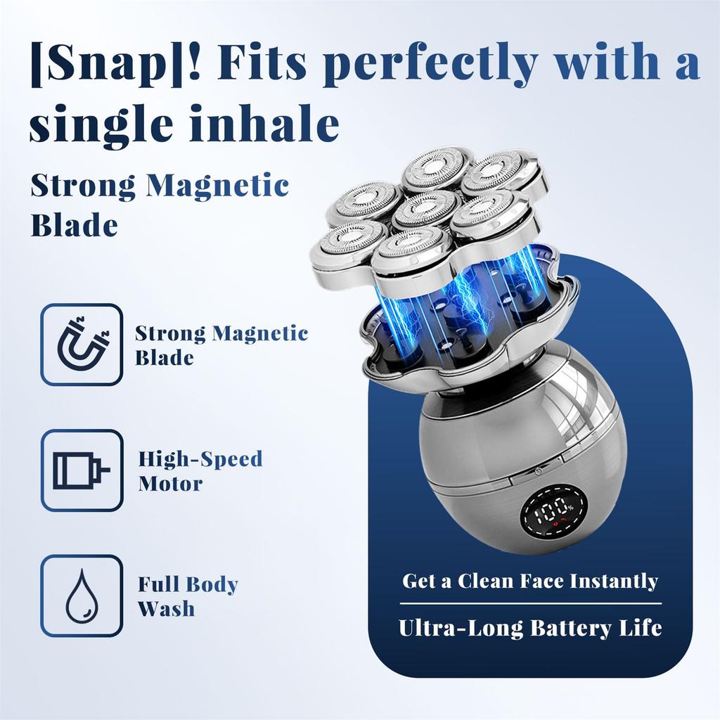 Shaver For Men, Wireless Charging Floating Head Shaver, IPX7 With 7 Rotating Shaver Heads, Nose Hair Sideburn For Body, Face