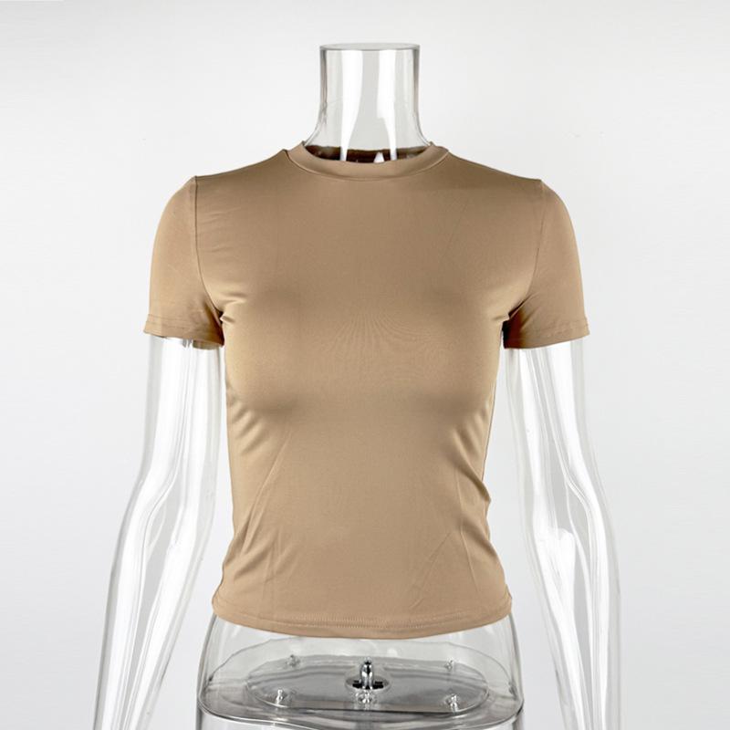 2025 Europäischer & Amerikanischer Stil Damen Slim Fit Kurzarm Rundhals T-Shirt - Inspiriert von Kardashian