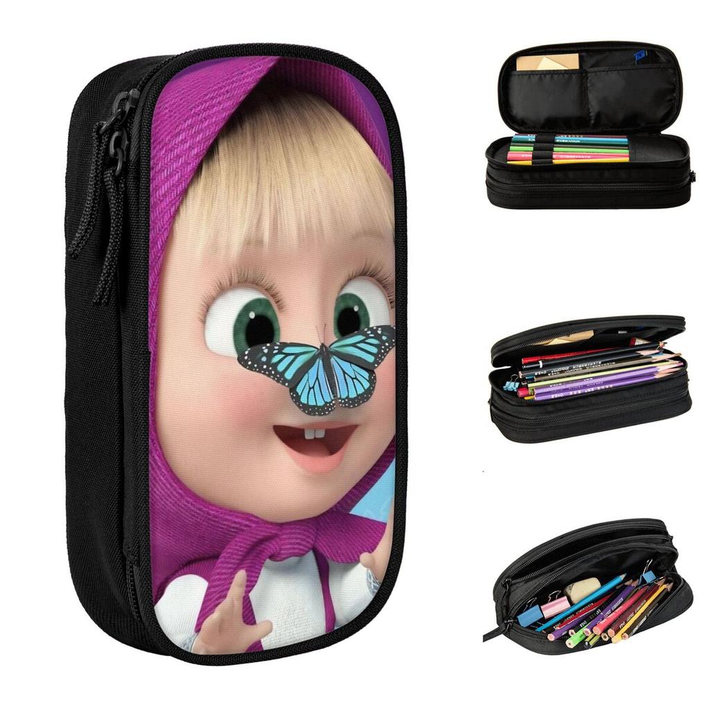 Cartoon Cute M-Masha And The Bear Pencil Case Creative Pen Bags for Student Large Storage Office Cosmetic Pencil Pouch