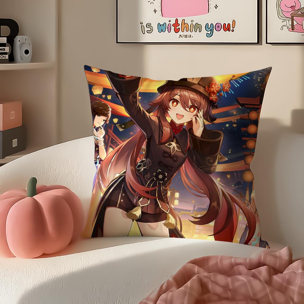 Game Genshin Hu Tao Cushion Cover Pillowcase Short Plush Invisible zipper Room Sofa Cushion Cover
