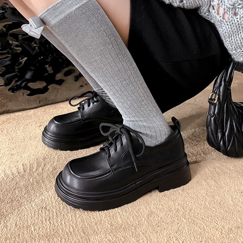 Whole cowhide~ platform loafers women's 2025 new autumn British style leather thick heel muffin white small leather shoes