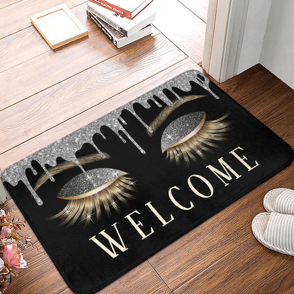 Rose Gold Glitter Sparkle Eyelashes Doormat Non-Slip Kitchen Bath Mat Living Room Door Floor Entrance Carpet Rug