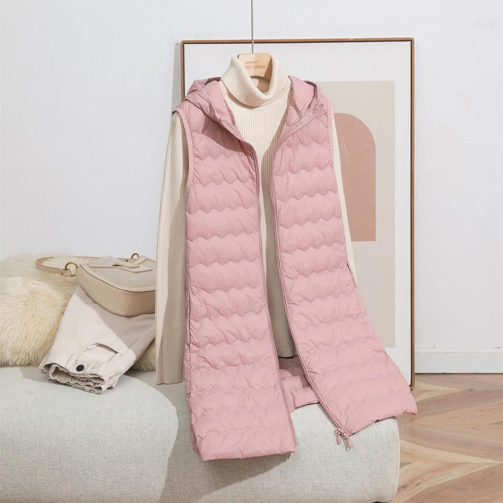 Ultra Light Thin Duck Down Vest Women Winter Long Quilted Hooded Jackets Slim Waistcoat Autumn Basic Parkas