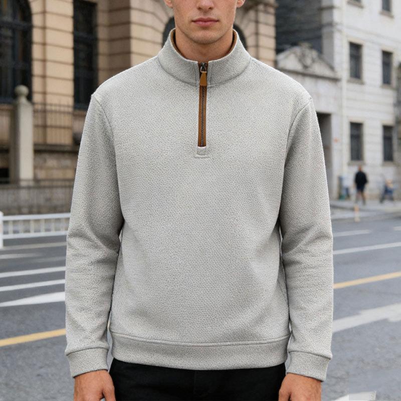 Autumn/Winter Men's Half-Zip Stand Collar Loose-Fit Casual Commuter Business Check Sweatshirt