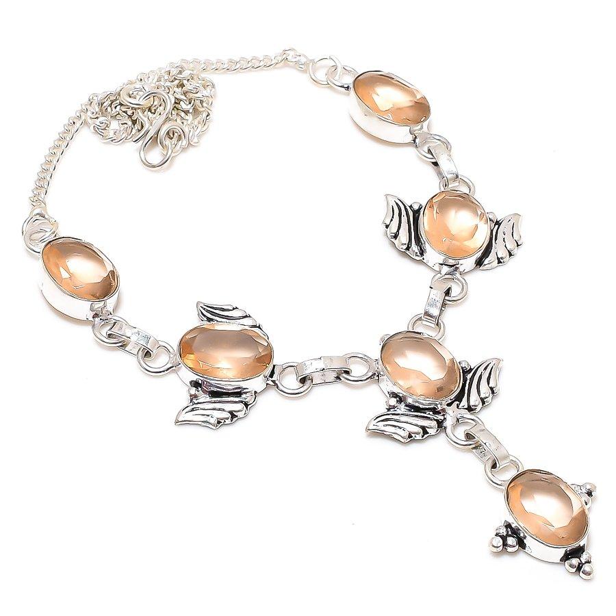 

Morganite Gemstone 925 Sterling Silver Jewelry Necklace 18 B9O40 персиковый