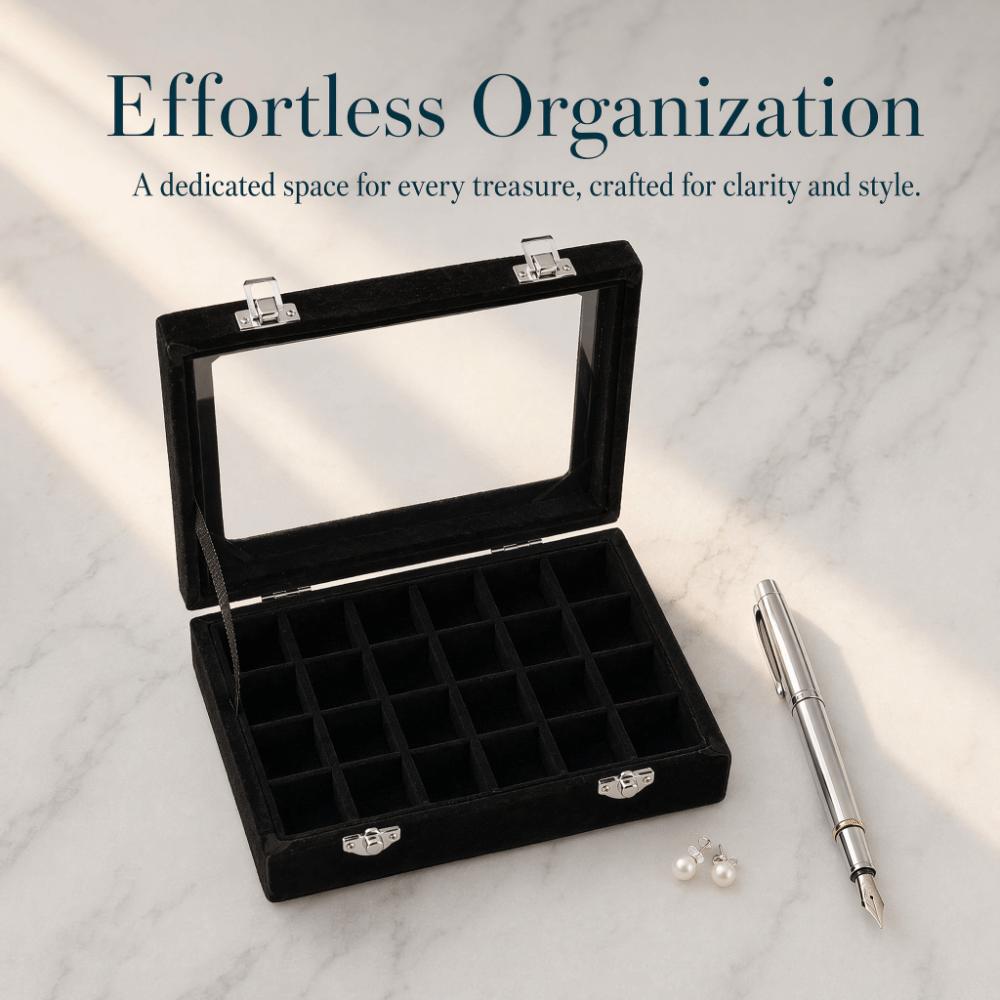 Black Black Velvet Jewelry Display Box Divided Compartment Nail Art Decoration Container For Women