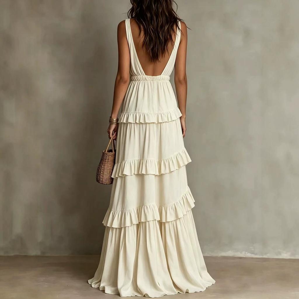 2026 new tk European and American style neck collar design sense multi-level cake dress sleeveless fashion style