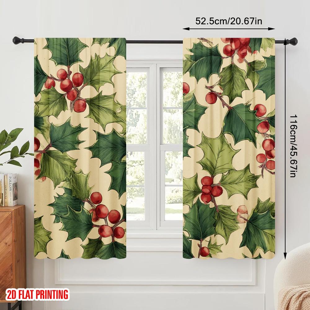 2pcs,2D plane printing Curtains Digital Printed Christmas Snowman Polyester Fabric (without rod) Festive Ldeal for Bedroom,