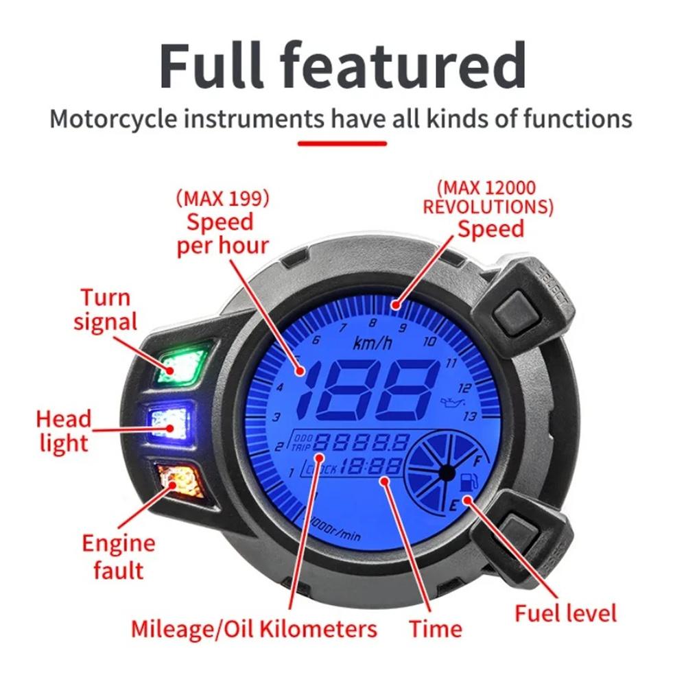 Motorcycle Modified Accessories Multi-Function LCD Meter Digital Instrumentation Odometer Tachometer Gauge Speedometer
