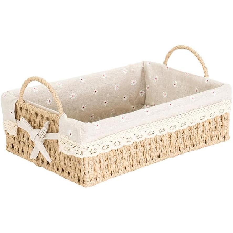 DOITOOL Wicker Bread Basket for Serving Wicker Fruit Basket Bread Serving Basket with Removable Liner Rattan Basket Pantry Storage Baskets Desktop 25x16cm