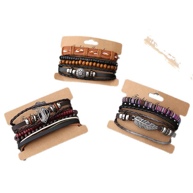 Europäisches & Amerikanisches Retro Feder Gewebtes Lederarmband mit Superman Accessoires - Herren Vierer-Set