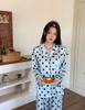 New polka dot double long-sleeved trousers can be worn outside Internet celebrity polka dot contrasting color ice silk pajamas high-end loungewear