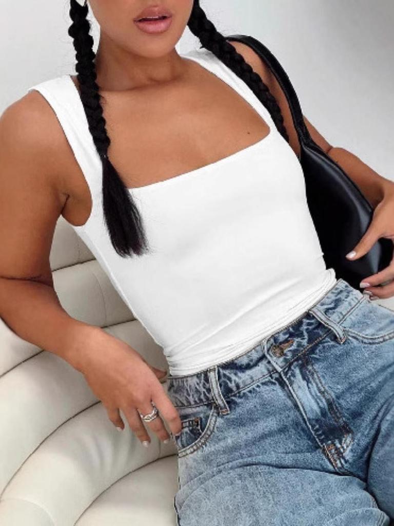 Čtvercový výstřih Pletený tílko Crop topy Dámské Letní Camis Jednobarevná Camisole Móda Sportovní Trubice Dámské Bez rukávů Krátký Y2K Dívčí Oblečení