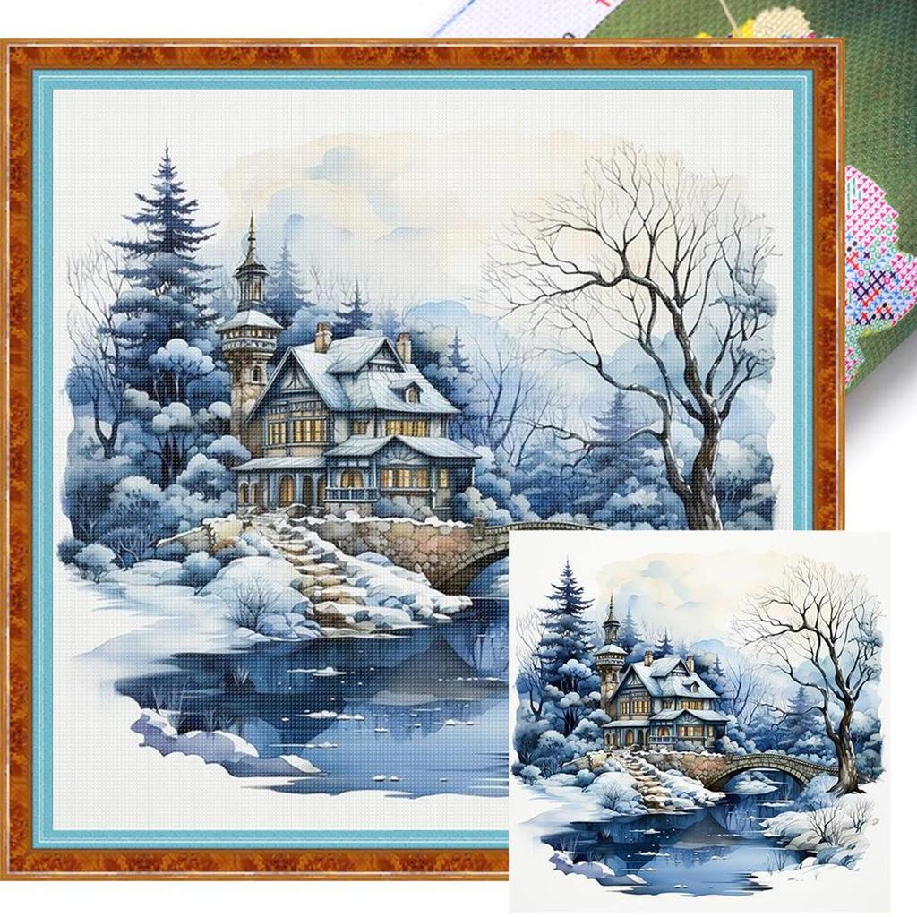 Scenery Printed Cross Stitch Kit 50x50cm DIY 11CT Embroidery Craft Set Decor