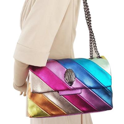 Colorful Patchwork Bag for Women  Eagle Bags  Patchwork Icon  Metal Logo On Front Flap  Articulated Bag