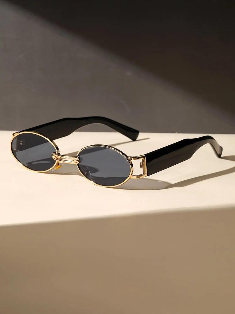 New Retro Metal Frame Elliptical Frame Trendy Street Photo Sunglasses for Men and Women's Outdoor Travel Sunshades UV400