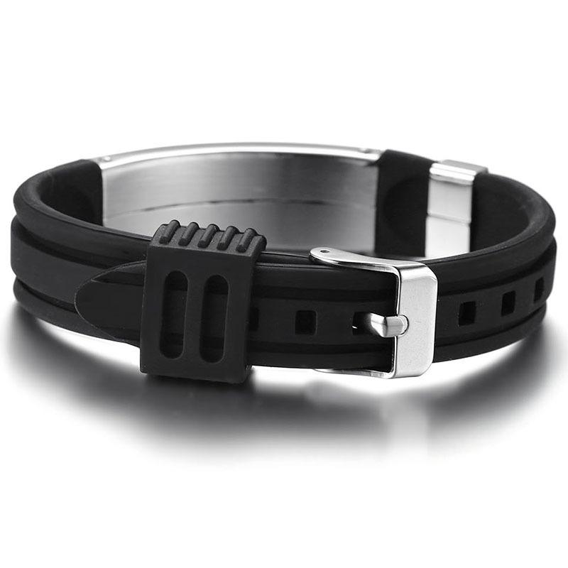 Vnox Gravure Personnalisée Gratuite Bracelet d'Identification Alerte Médicale 15mm pour Hommes Femmes Silicone Acier Inoxydable Bracelet de Montre Réglable