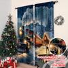 2pcs 2D flat printing Merry Christmas Curtain Christmas Train1 Versatile Polyester Fabric Without Electricity Family Party