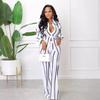 European & American Women's Striped Two-Piece Set: Long Sleeve Shirt & Pants