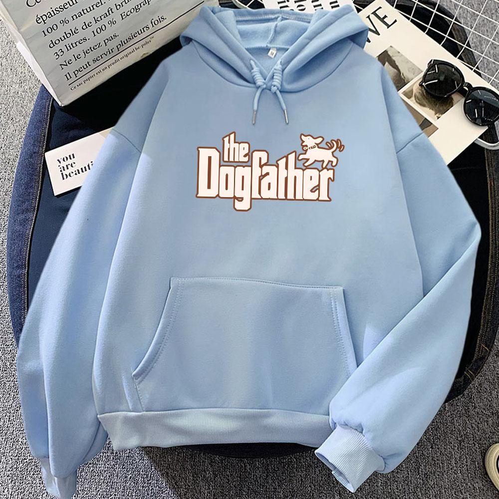 The Dogfather Cartoon Hoodies Sudaderas Winter Fleece Soft Hooded Pullovers Graphic Printing Sweatshirts Girls Cute Print Hoodie