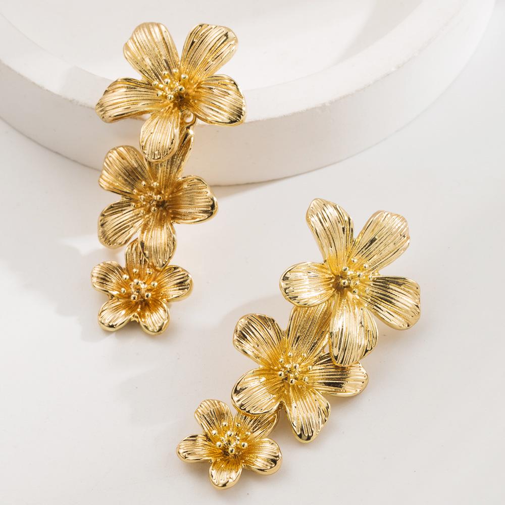 Silver Flower Needle Earrings: Trendy, Multi-Layered Design with a Bold, Elegant Touch for Women